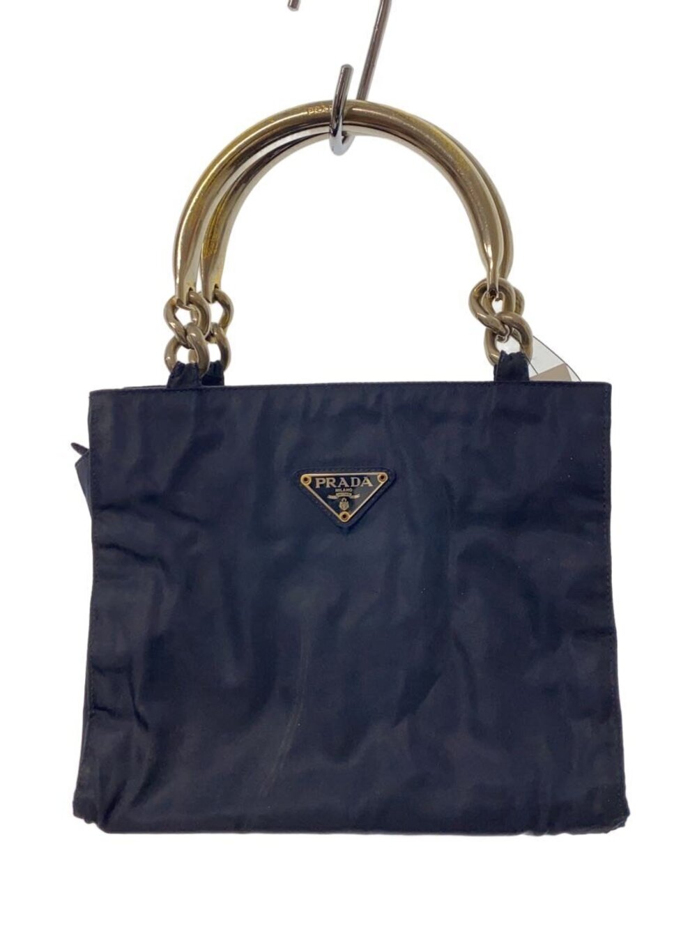 Prada Tessuto Metal Handle Bag dark navy black body